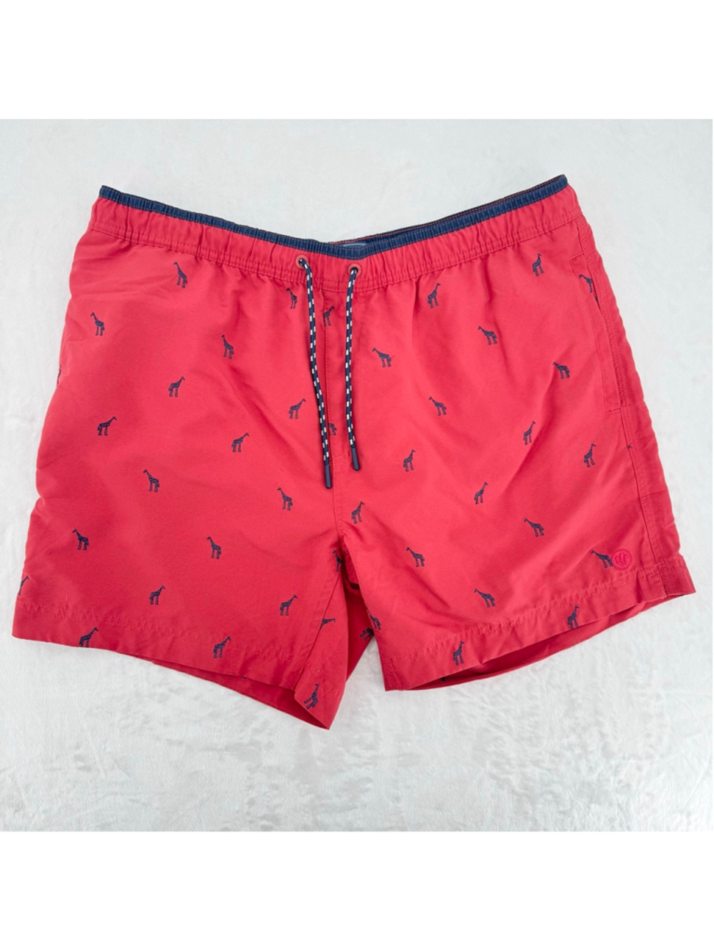 Fat Face Men's Red Swim Trunks Shorts Navy Embroidered Giraffes Mesh Lining XL